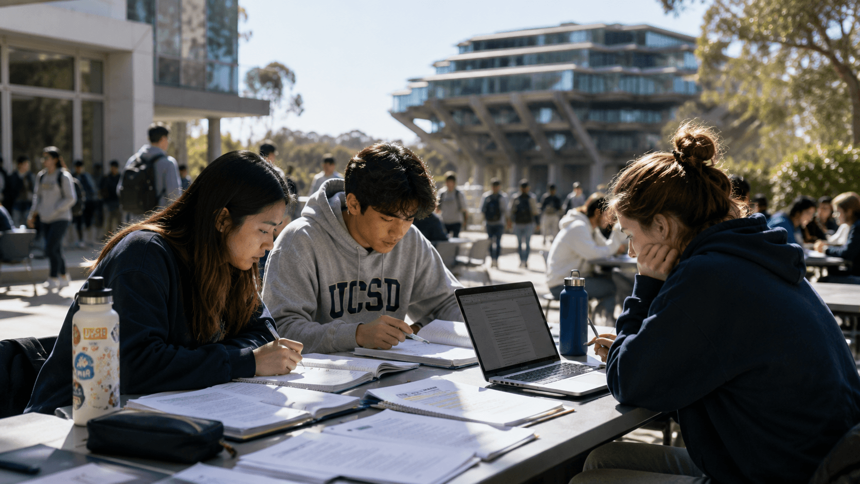 UC San Diego 学生在校园进行课程学习